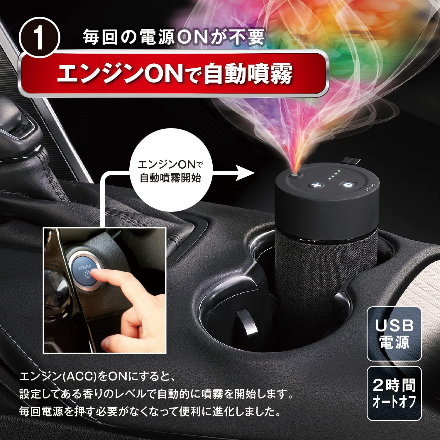 車用芳香剤 ディフューザー ブラック L10004 噴霧式フレグランス