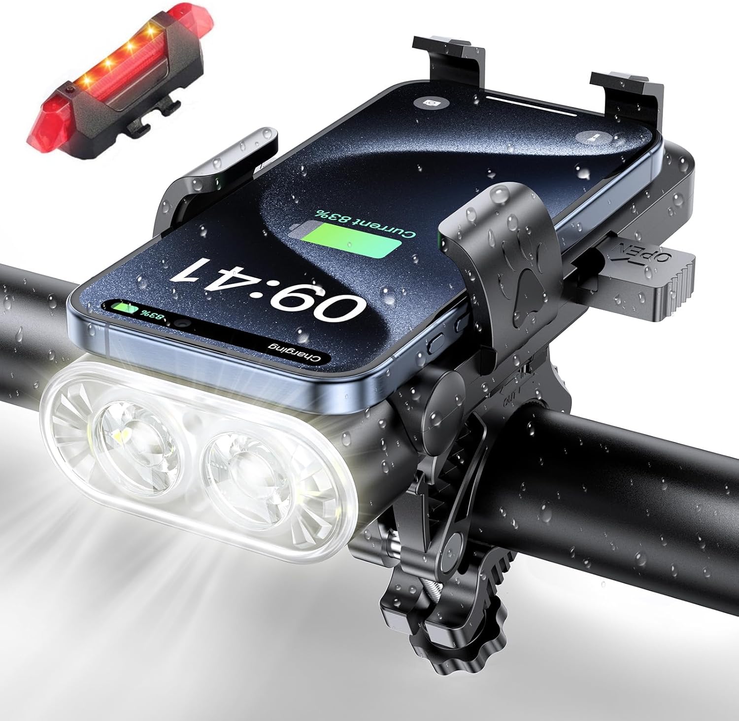 充電式高輝度自転車テールランプ・LEDヘッドライト・4in1多機能
