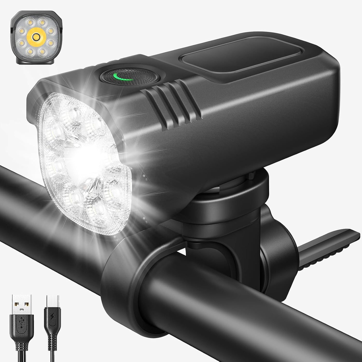 【自転車用】航空合金製1500ルーメン高輝度LEDヘッドライト USB充電式・防水・軽量