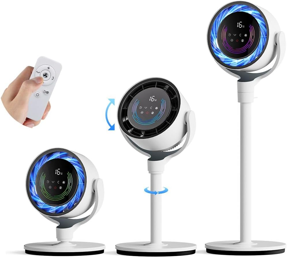 【静音・360°自動首振りサーキュレーター】AI搭載、省エネ、強力送風、リモコン付き (ホワイト)
