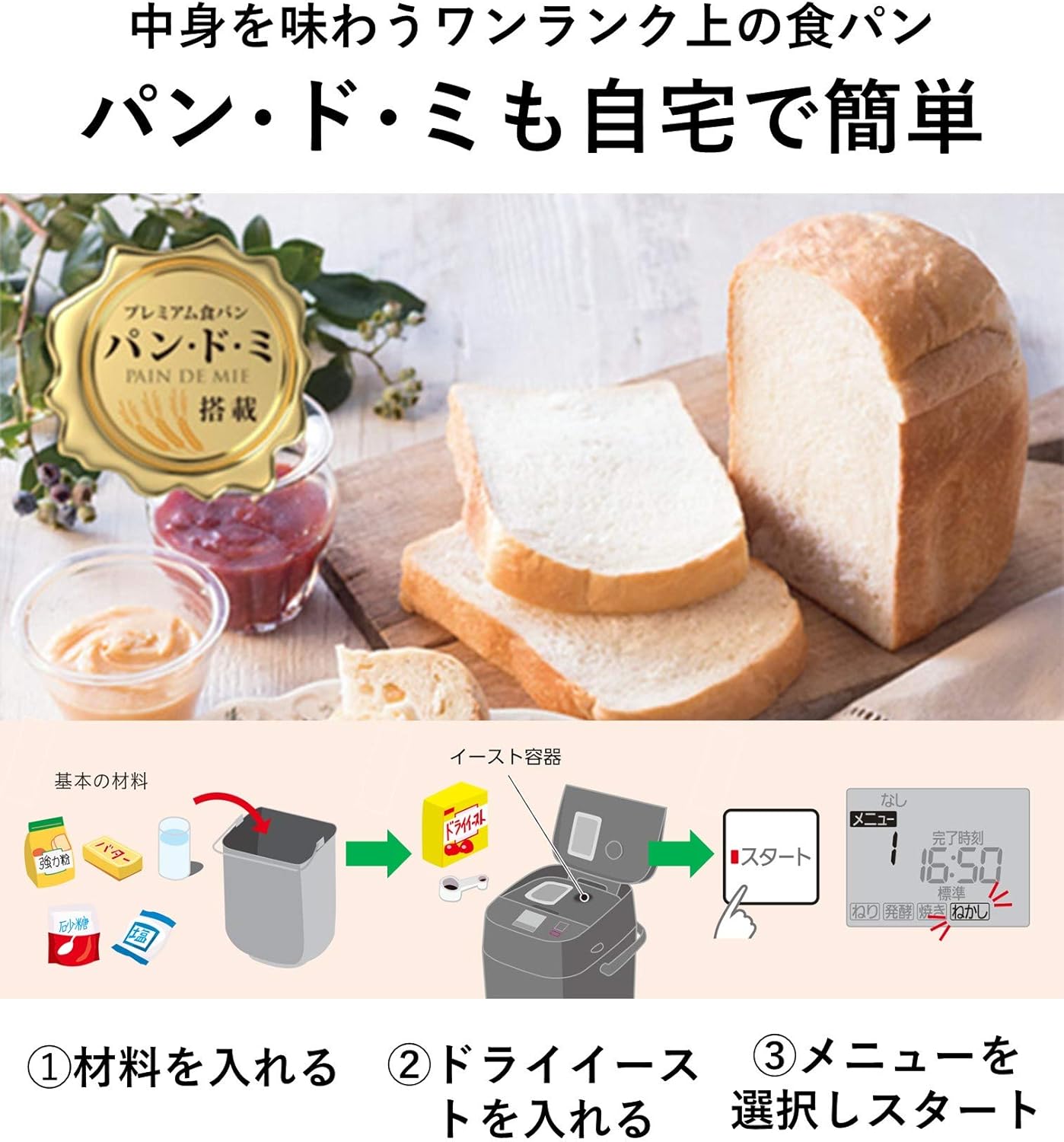 パナソニック ホームベーカリー イースト自動投入 39種自動メニュー 1斤 ホワイト