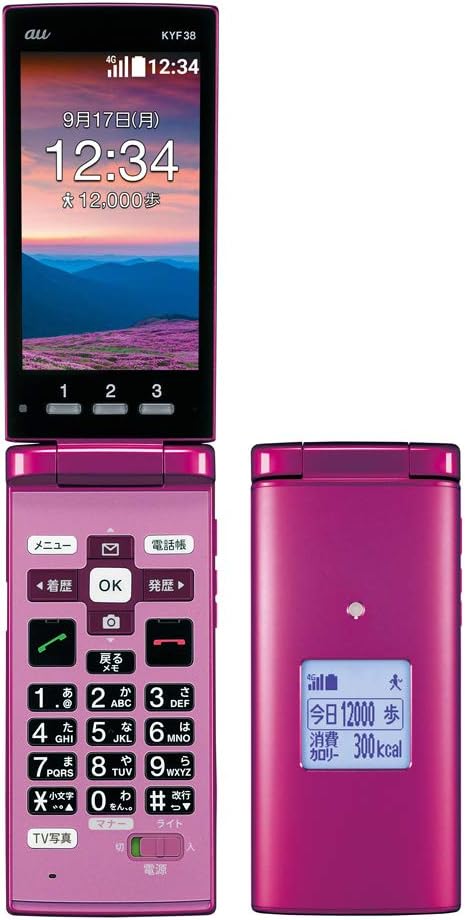 ワインレッドのauかんたんケータイKYF38（白ロム）