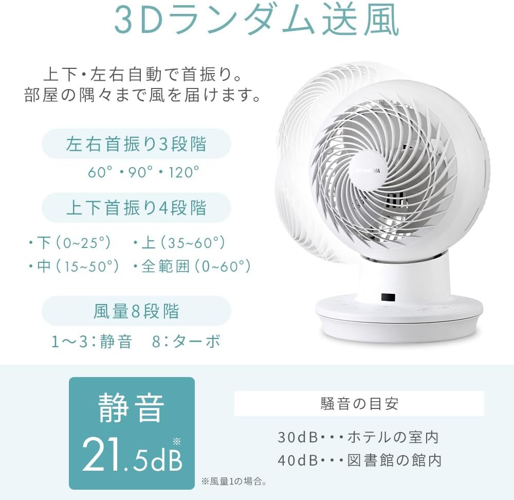 アイリスオーヤマ 静音サーキュレーター リモコン付き 28畳対応 ホワイト