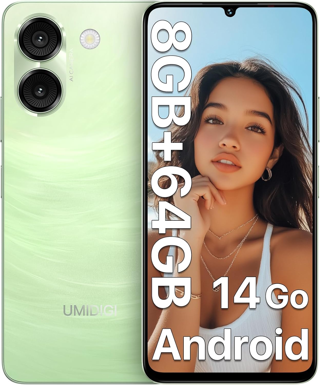 UMIDIGI G9A SIMフリースマホ 8GB RAM/64GBストレージ 1600x720解像度 6.75インチ大画面 5000mAhバッテリー グリーン