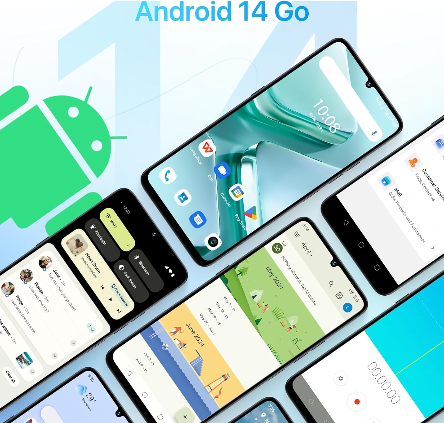 UMIDIGI G9A SIMフリースマホ 8GB RAM/64GBストレージ 1600x720解像度 6.75インチ大画面 5000mAhバッテリー グリーン