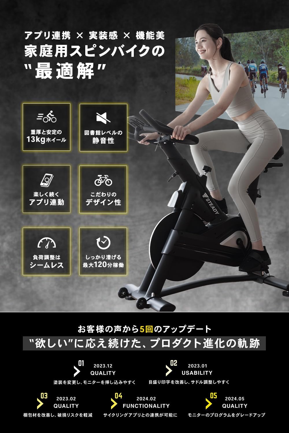 家庭用スピンバイク Pro【静音・アプリ連動・ハイエンドモデル】ST142