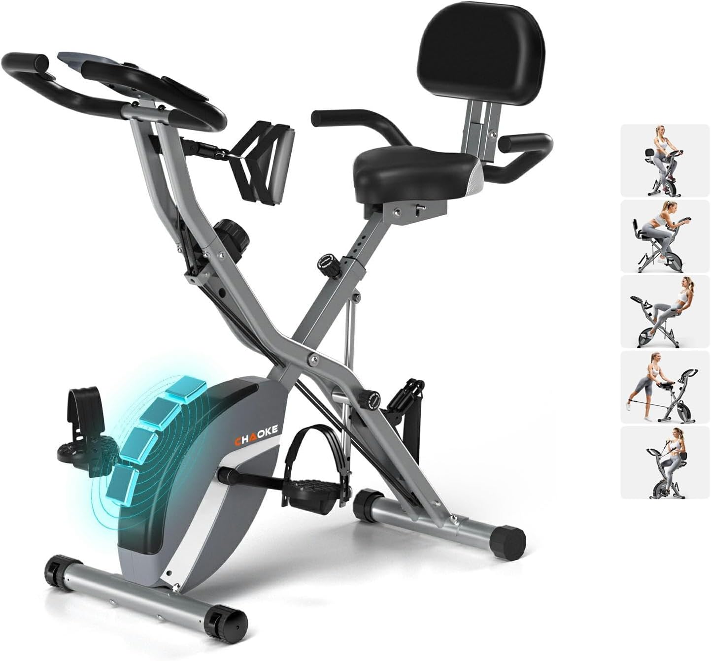 フィットネスバイク【静音・折りたたみ・16段階負荷・5年保証】コンパクト収納・タブレットトレー付き