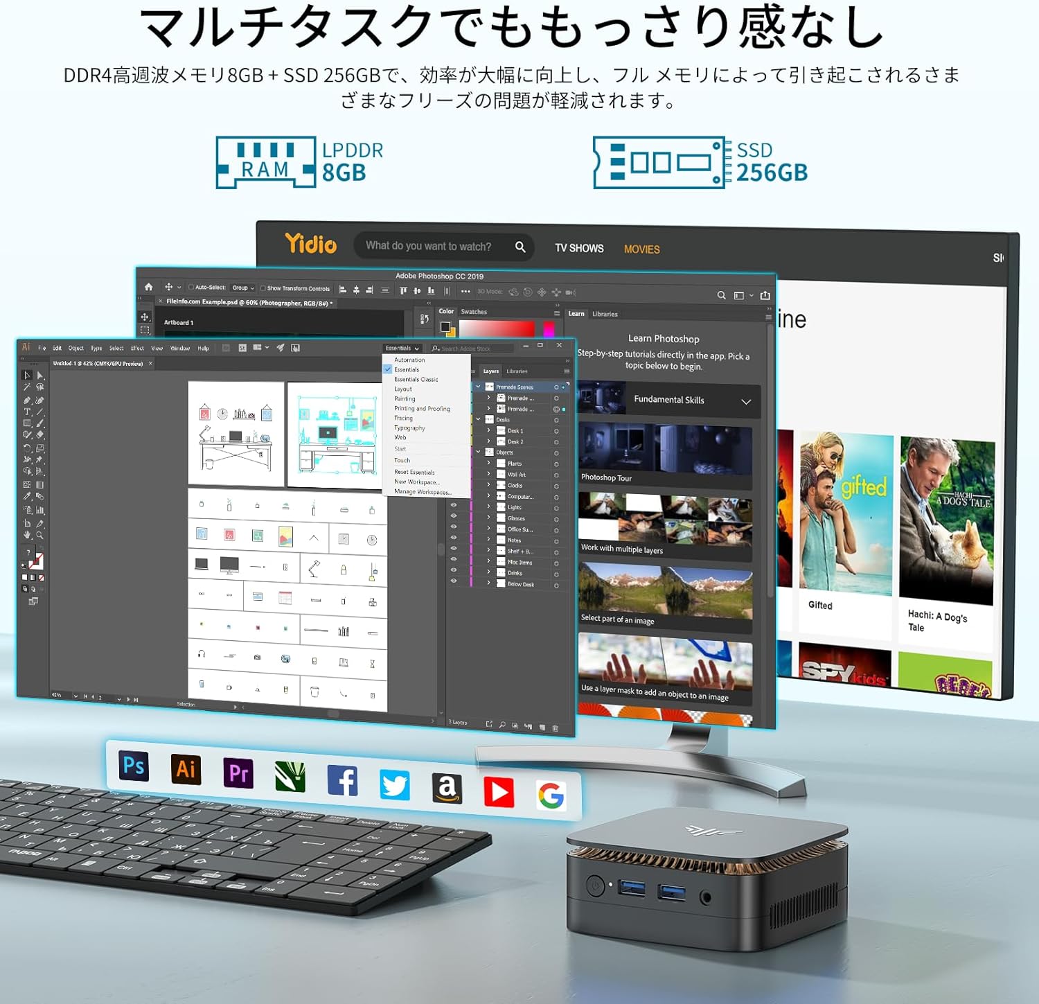 【ミニPC】2025新型 インテルN97 4C/4T 8GB/256GB Windows11 Pro HDMI2.0/Dual Display 4K@60Hz