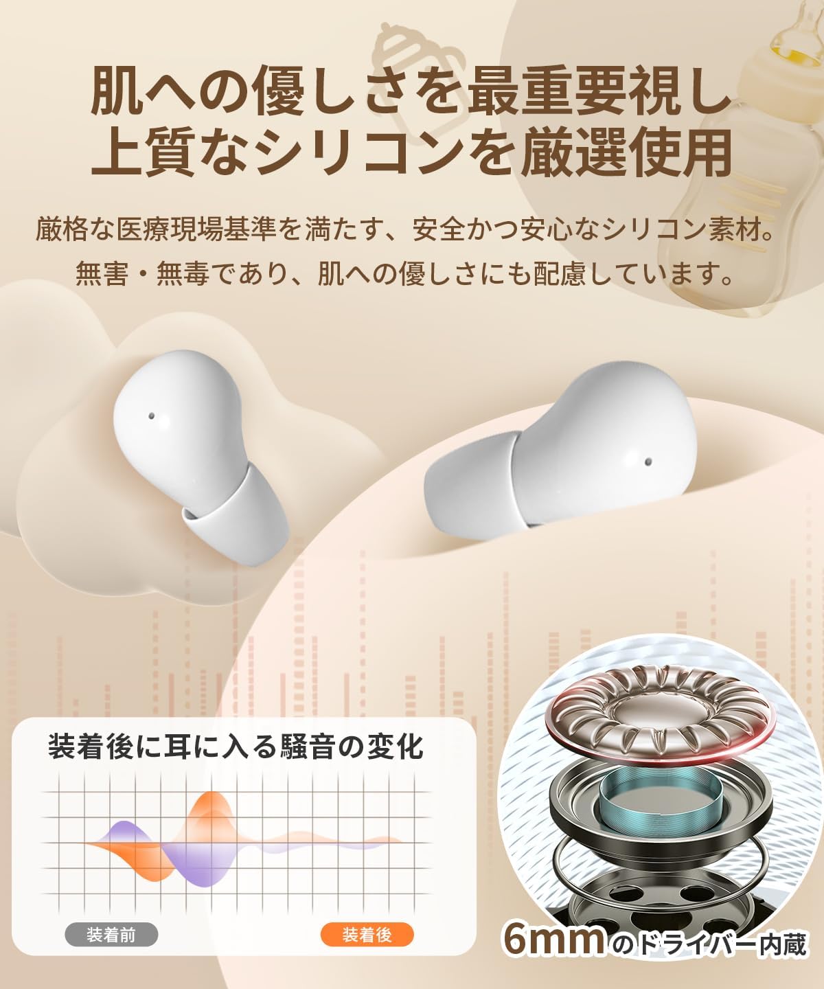 睡眠用Bluetoothイヤホン 超小型カナルタイプ Type-C対応（ブラック）