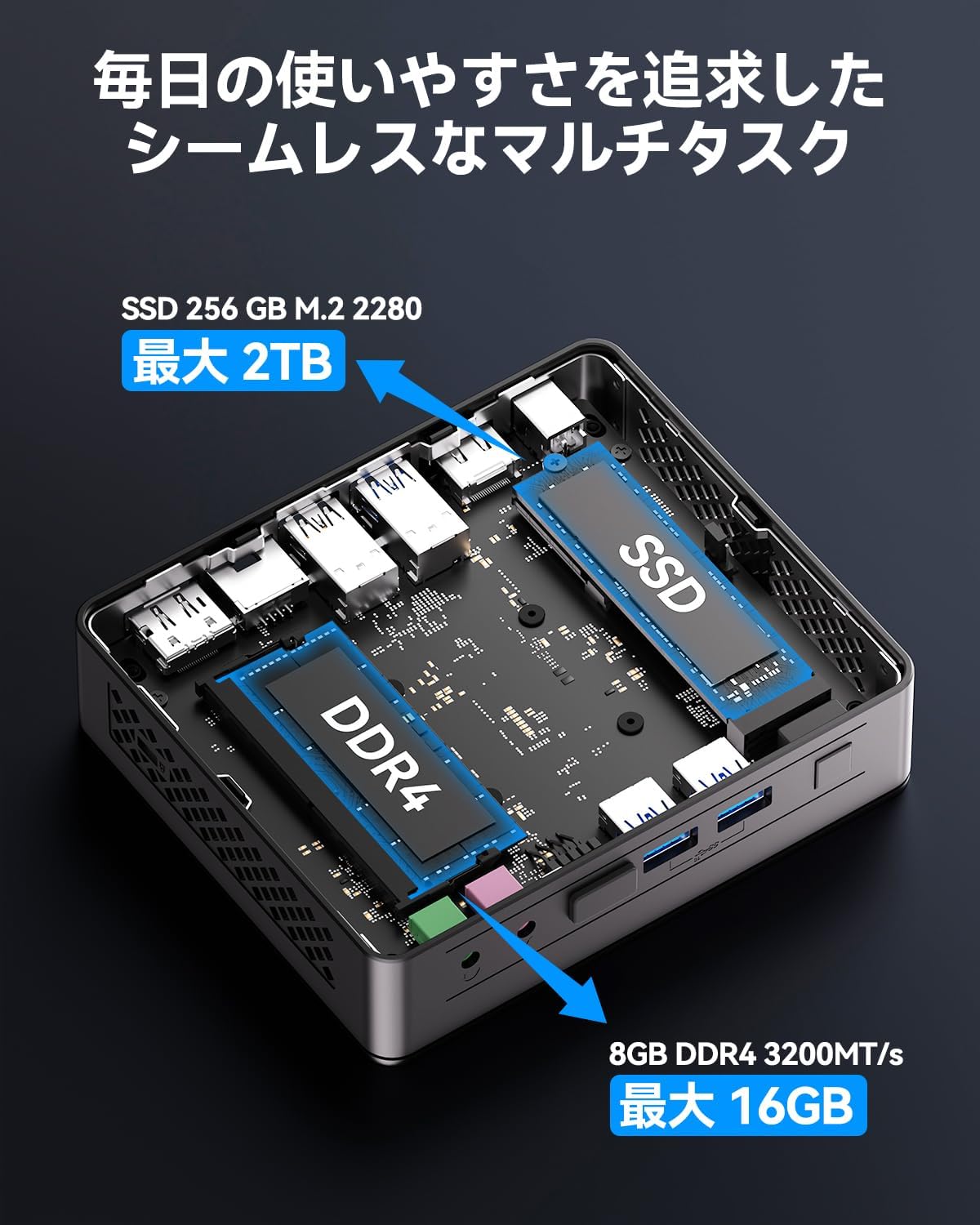 GEEKOM ミニPC N100 第12世代インテル 小型省電力 16GB換装可能 256GB SSD 4Kデュアル出力 Windows 11