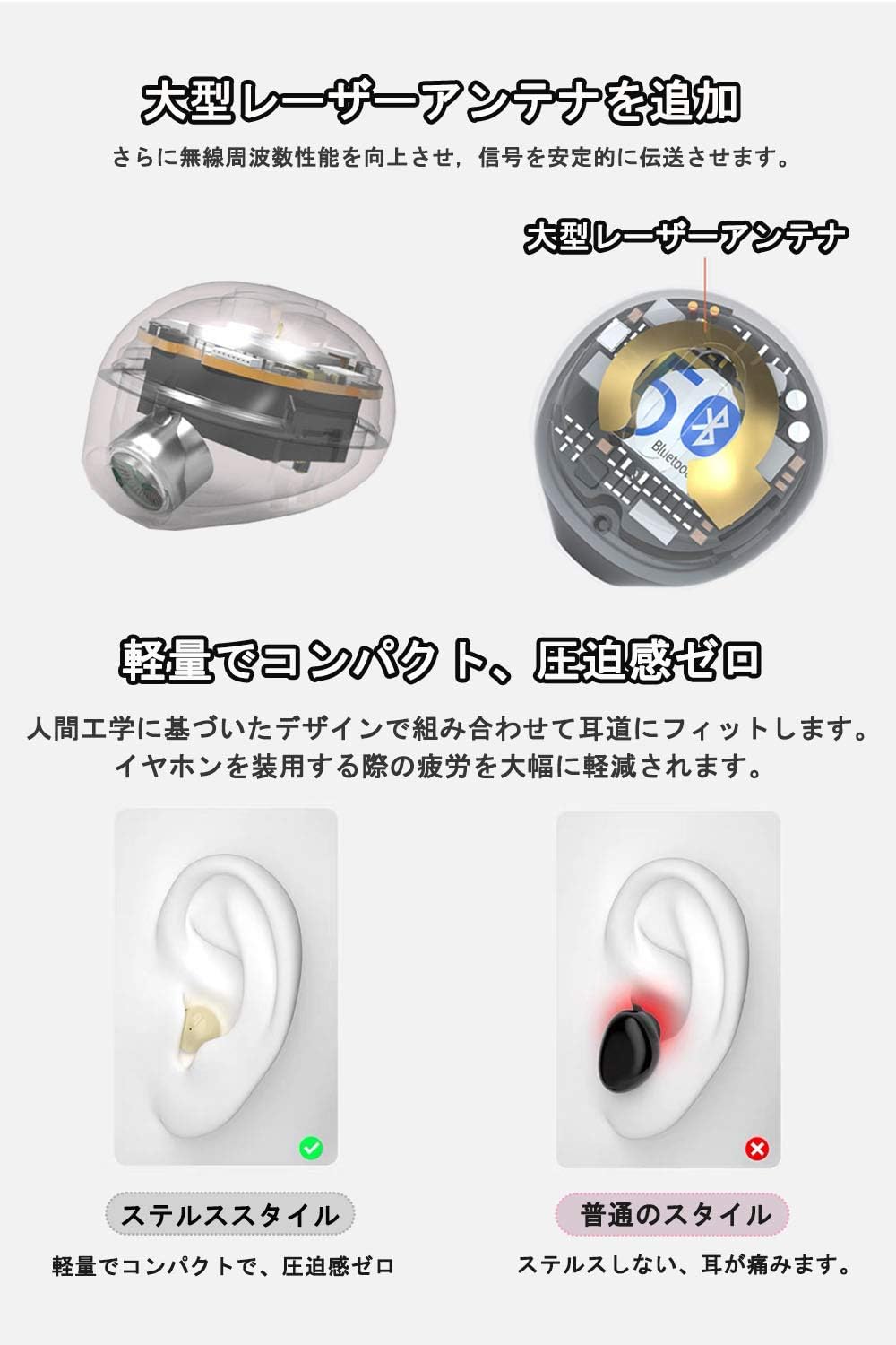 Bluetooth 5.0 ワイヤレスイヤホン 超軽量3g IPX5防水 両耳兼用 充電式 マイク内蔵 (肌色)