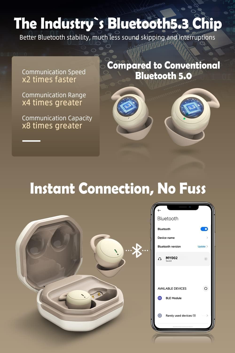睡眠用ワイヤレスイヤホン 超小型2.3g Bluetooth5.3 IPX5防水 肌色