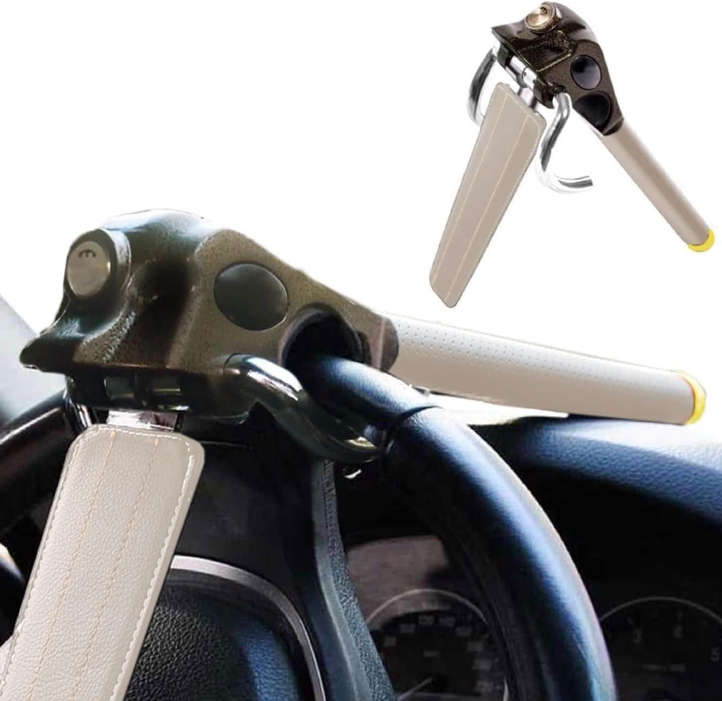 ARCMAX ハンドルロック 最強盗難防止 ステアリングロック 【整備士監修】 (ホワイト)