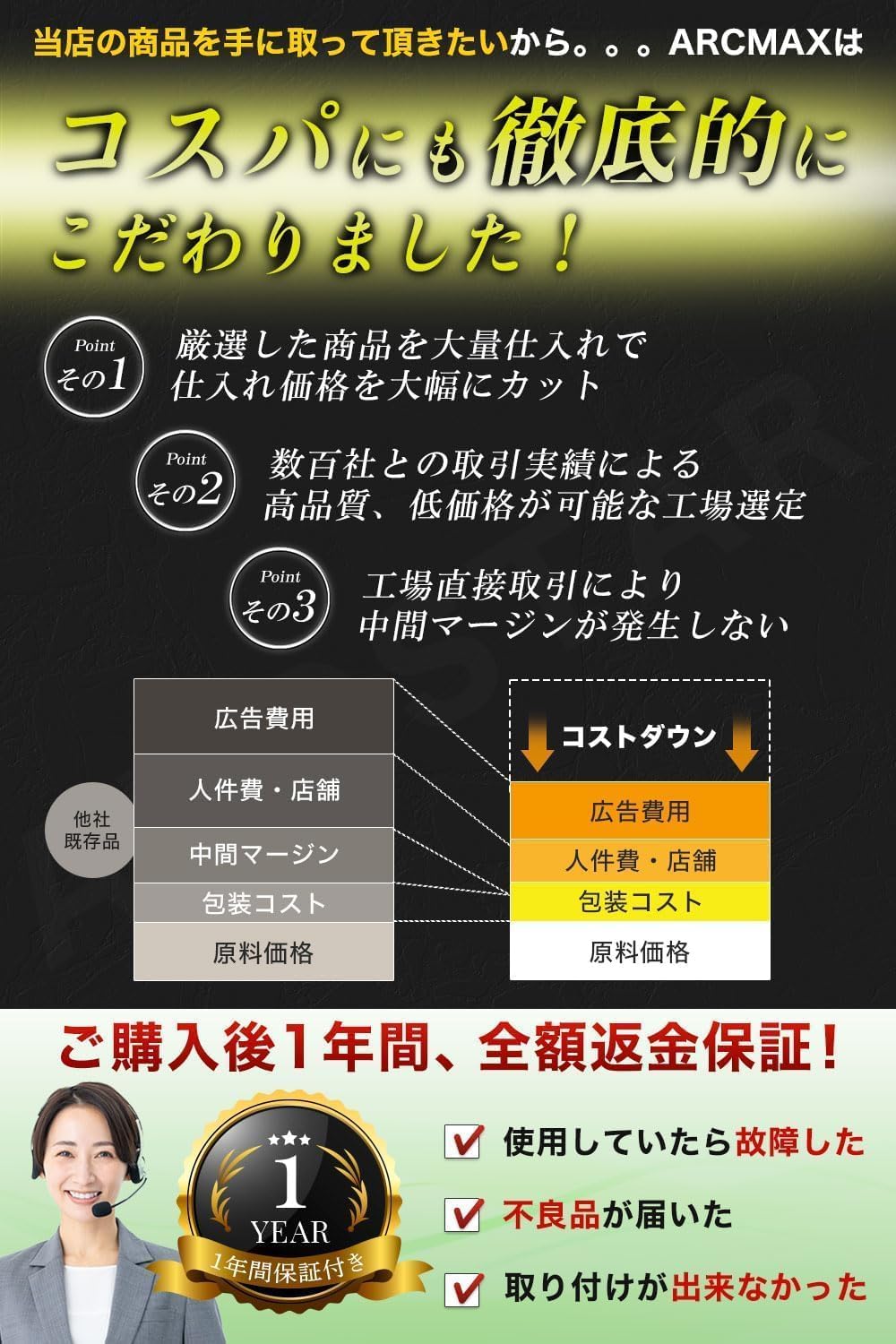 ARCMAX ハンドルロック 最強盗難防止 ステアリングロック 【整備士監修】 (ホワイト)