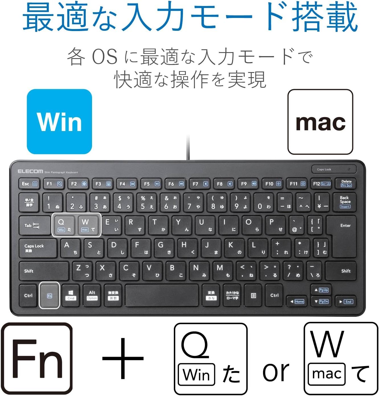 エレコム 有線ミニキーボード パンタグラフ ブラック TK-FCP096BK