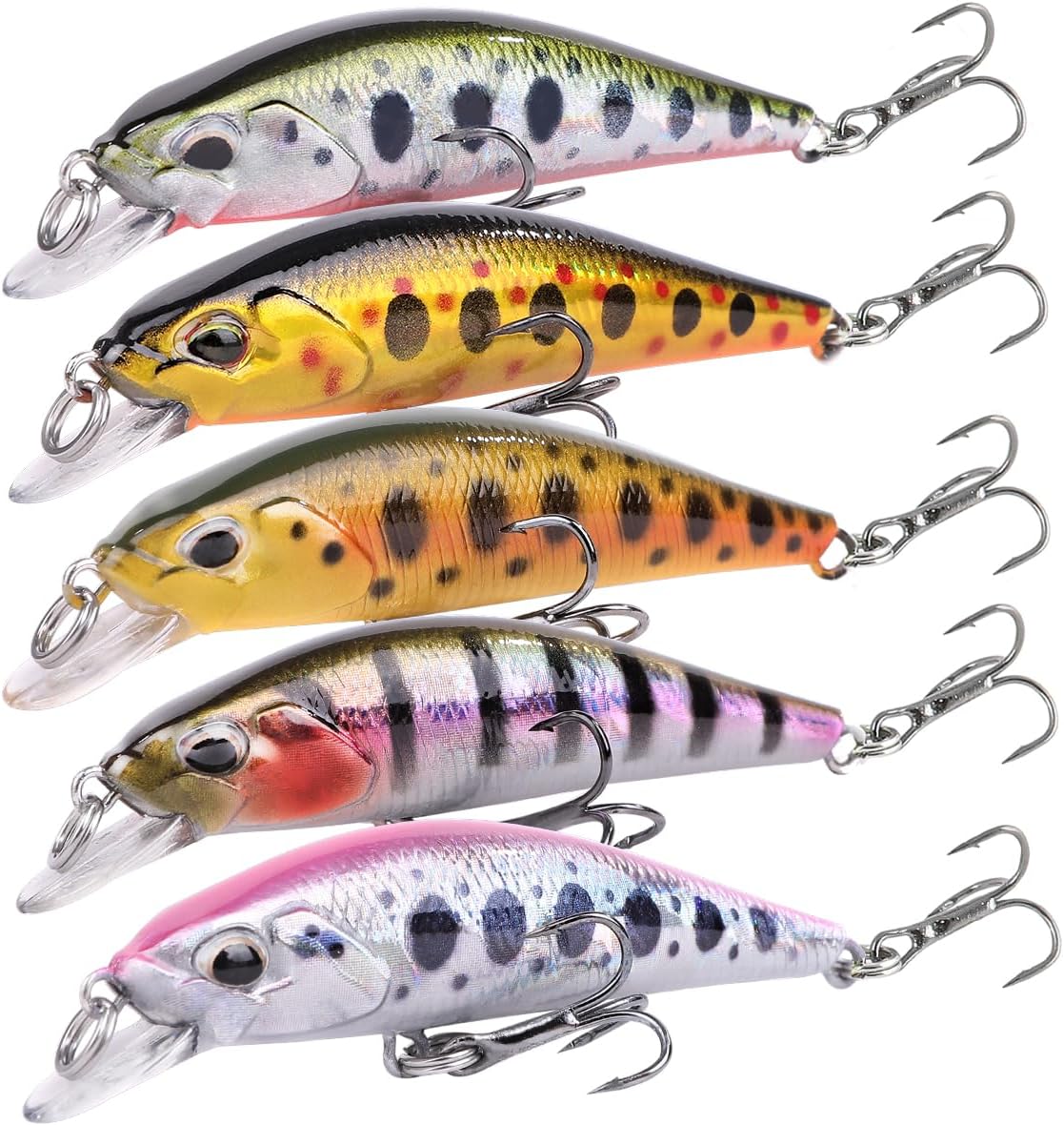トラウト釣り用 スローシンキングミノー 50mm 5個セット 各色ダート系