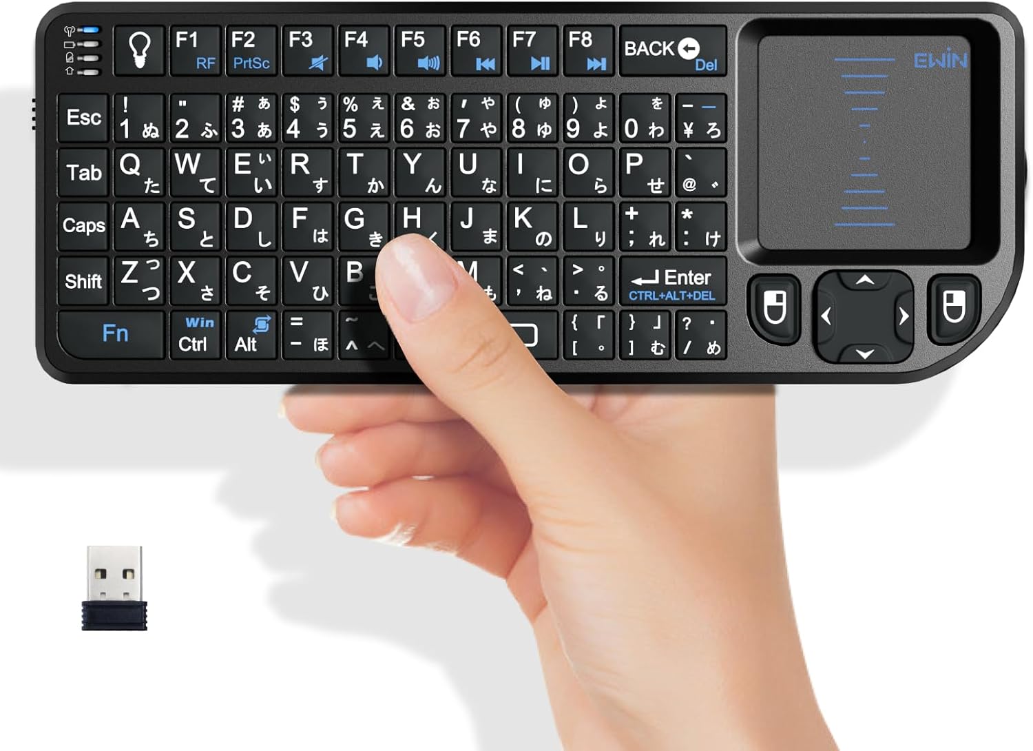 ワイヤレスミニキーボード 72キー 日本語配列 タッチパッド付き LEDバックライト USB接続 コンピューター・スマートTV対応