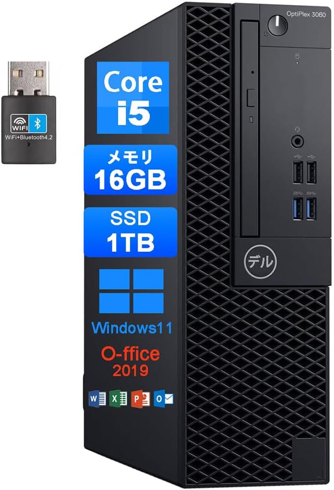 オフィス向け高性能デスクトップPC｜デル OptiPlex 3060 SFF｜Core i5・16GB・SSD512GB｜Windows11 Pro・Office2019・WiFi・Bluetooth対応【整備済・180日保証】
