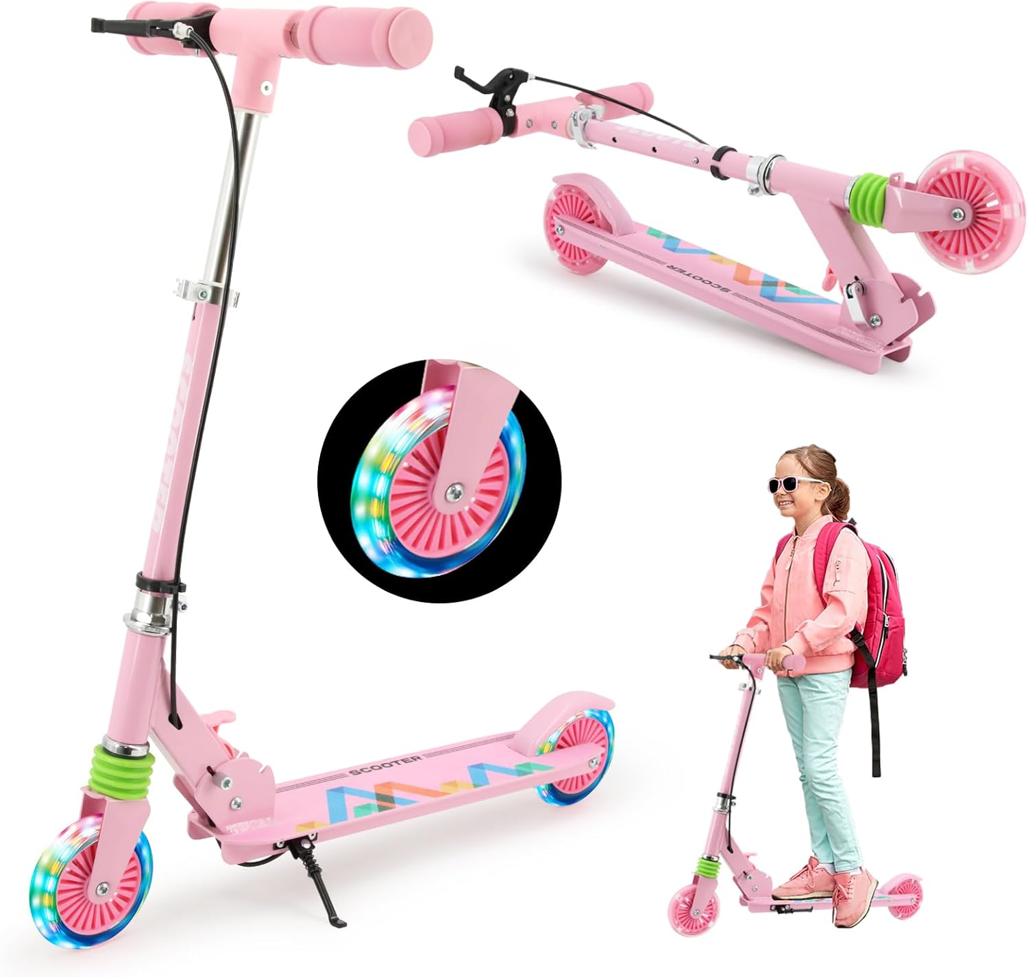 キックボード 子供用 2輪 LEDタイヤ 耐荷重50kg 折り畳み式 3～12歳向け
