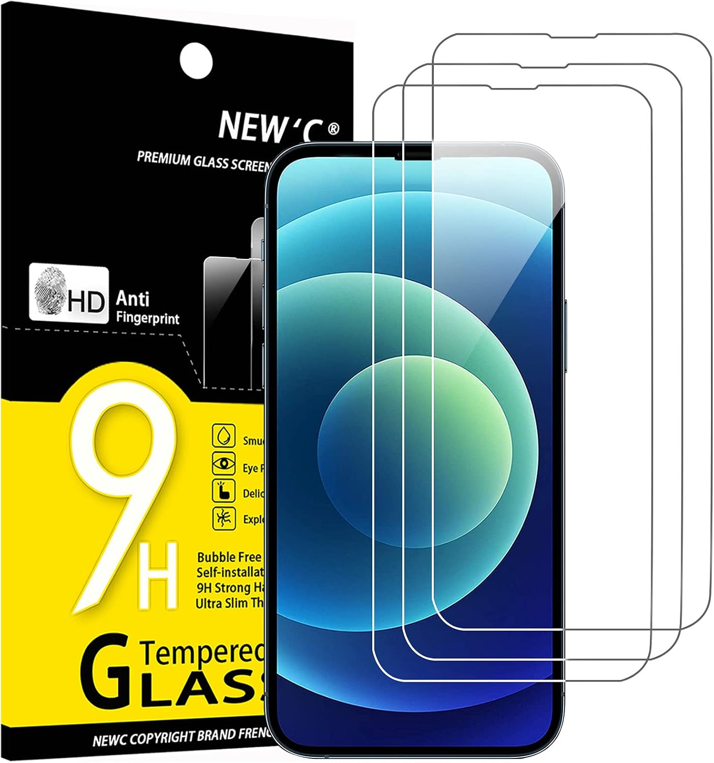 iPhone 14/13/13 Pro用 強化ガラス液晶保護フィルム 3枚セット 9H硬度 気泡なし