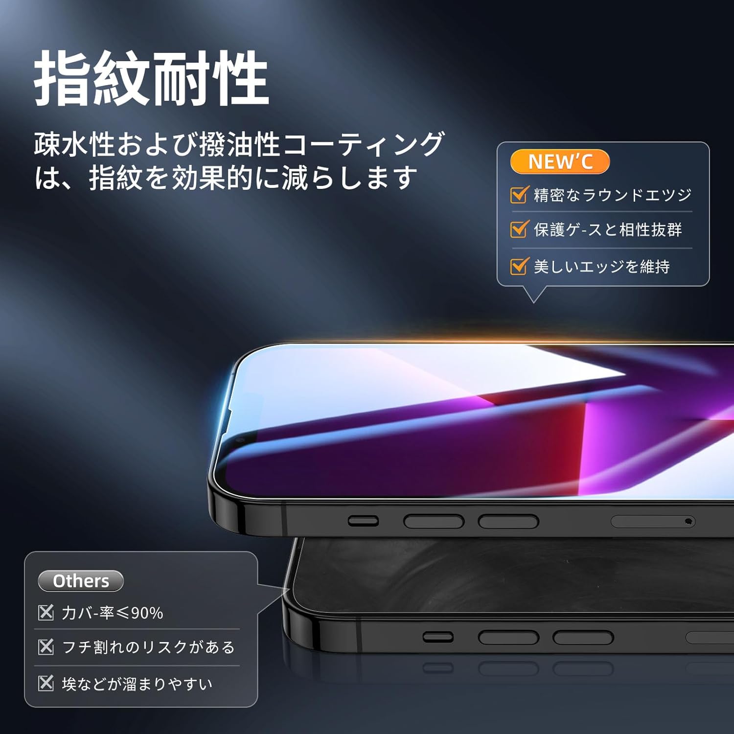 iPhone 14/13/13 Pro用 強化ガラス液晶保護フィルム 3枚セット 9H硬度 気泡なし
