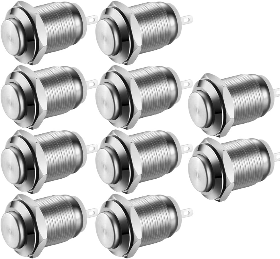 防水シルバーステンレススチール押しボタン10個セット (直径12mm)