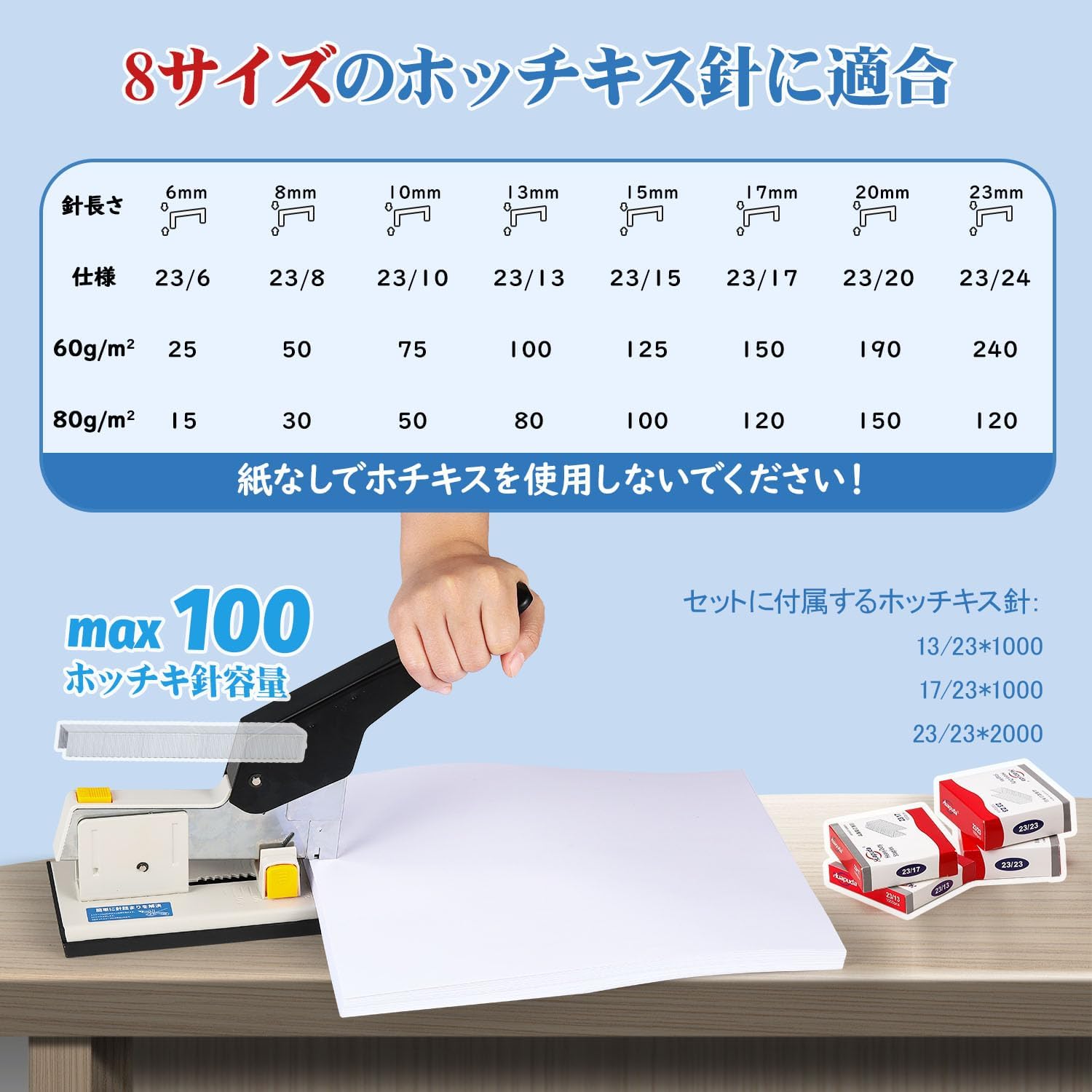 大型業務用ホッチキス 240枚綴じ可能 針4000枚付き 日本語取扱説明書付