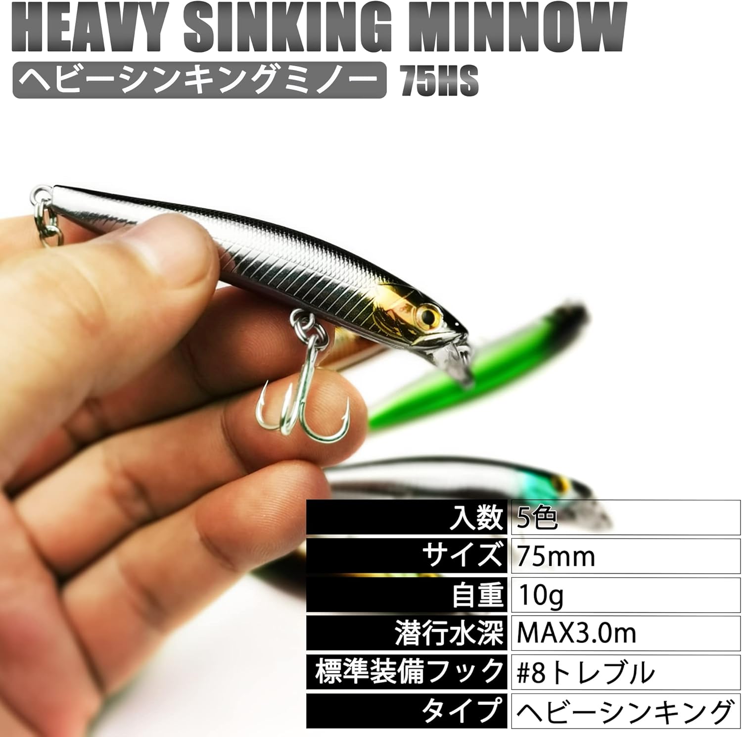 渓流トラウト用ルアーミノーセット5個 (スロー・サスペンド・ヘビーシンキング)