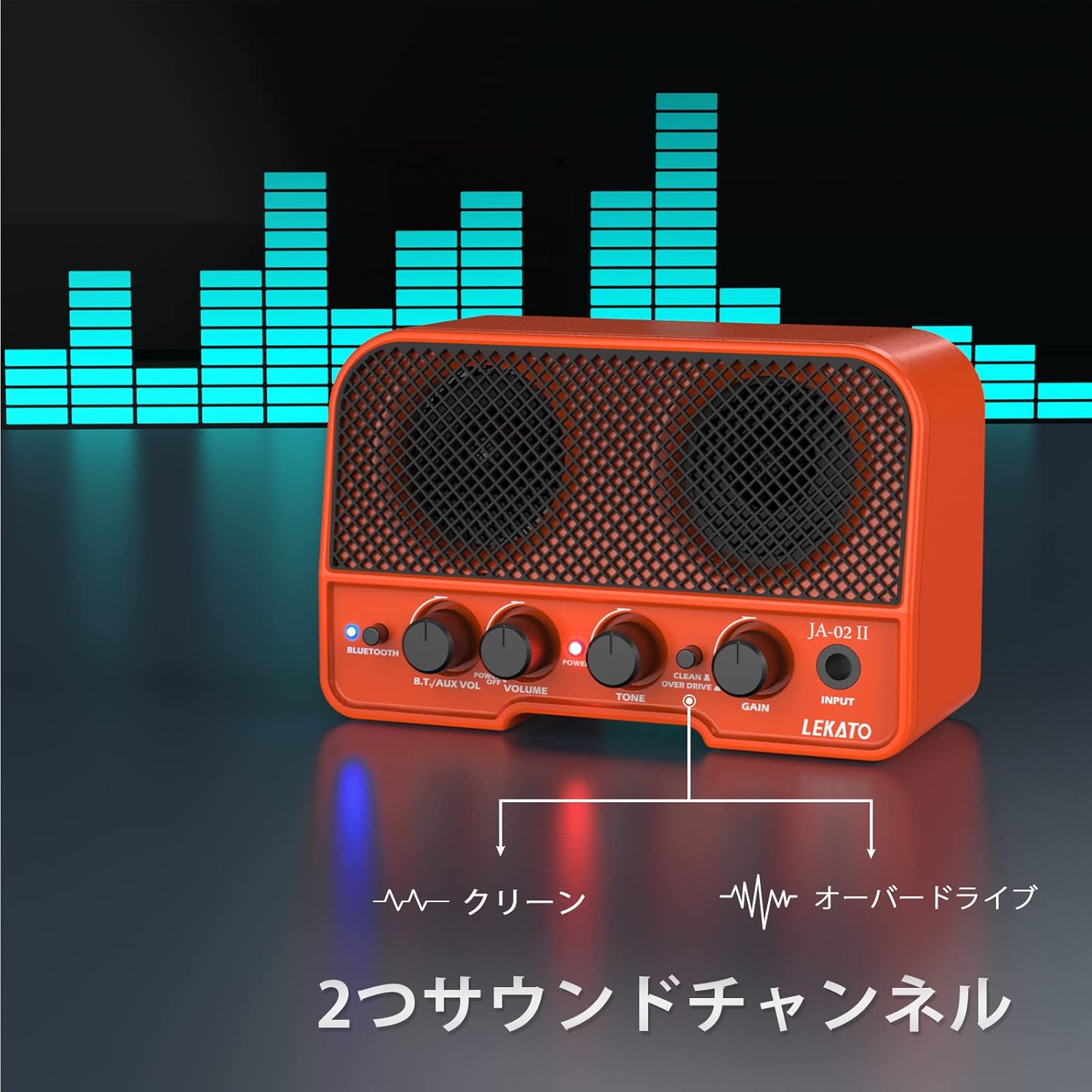 エレキギター練習用ミニアンプ 5W Bluetooth対応 充電式 ヘッドホン出力 日本語説明書付き