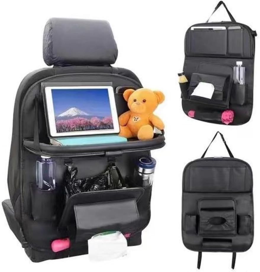 車用シートバックポケット 大容量 レザー製 多機能収納バッグ ゴミ箱付き ブラック