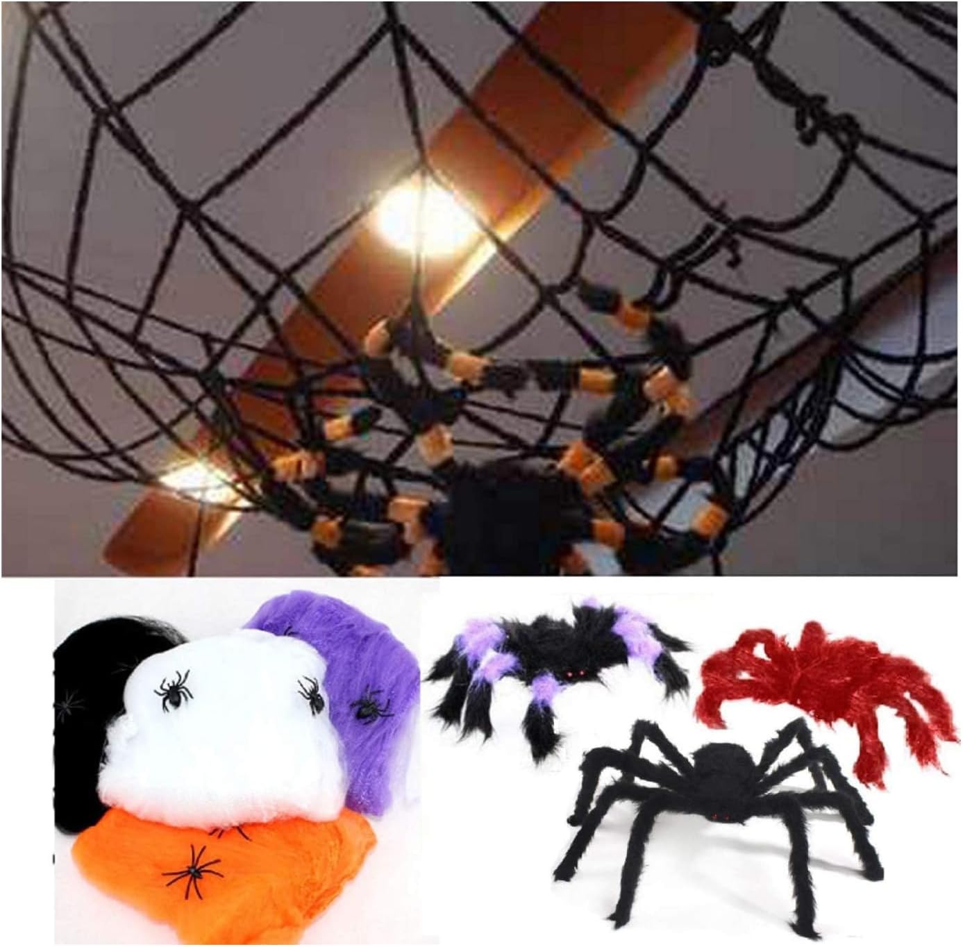 ハロウィン インテリア 巨大クモと蜘蛛の巣 4点セット 150cm