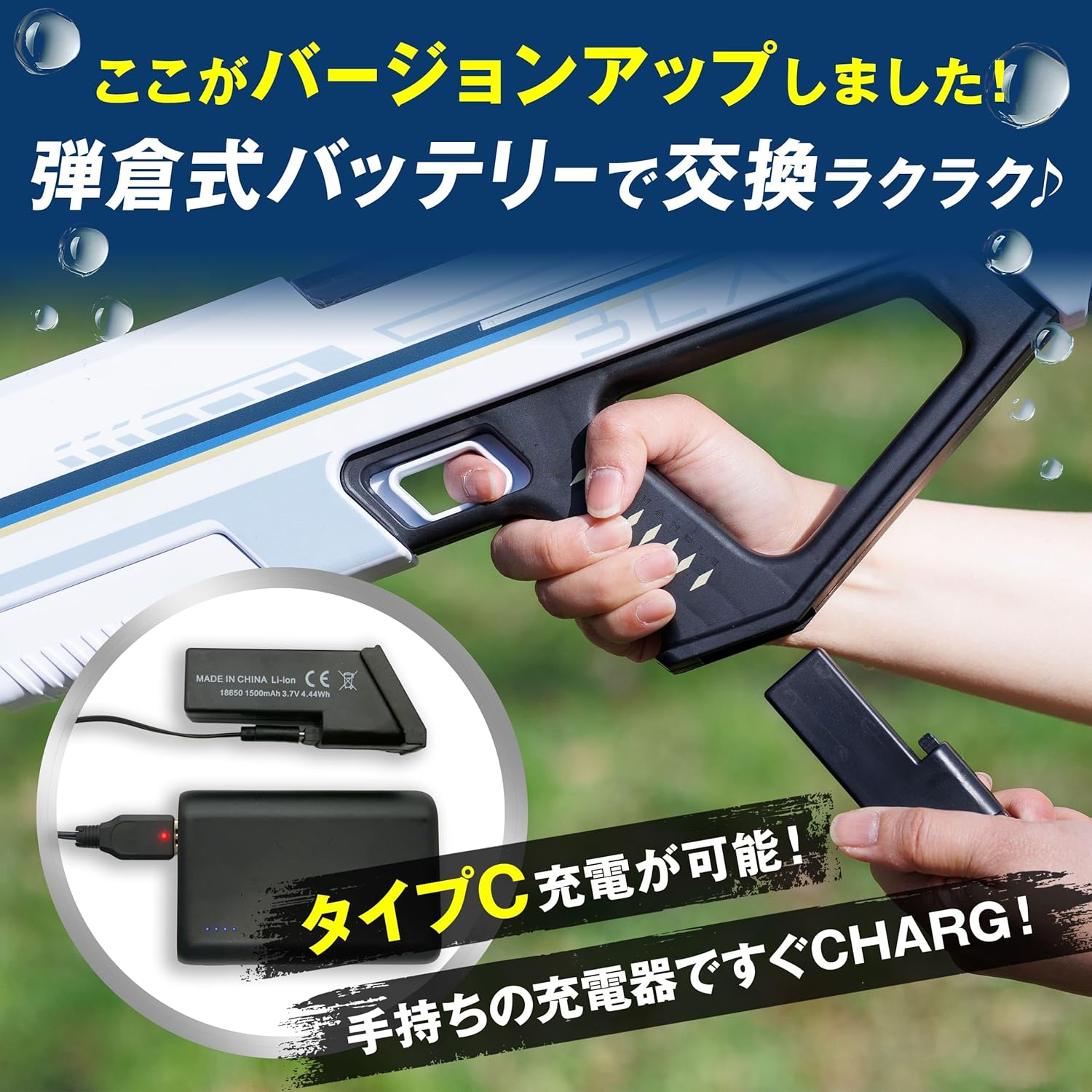 電動ウォーターガン ASW-900 BLAST オートチャージ搭載 TypeC充電 大人も子供も楽しめる水遊び用最強水鉄砲