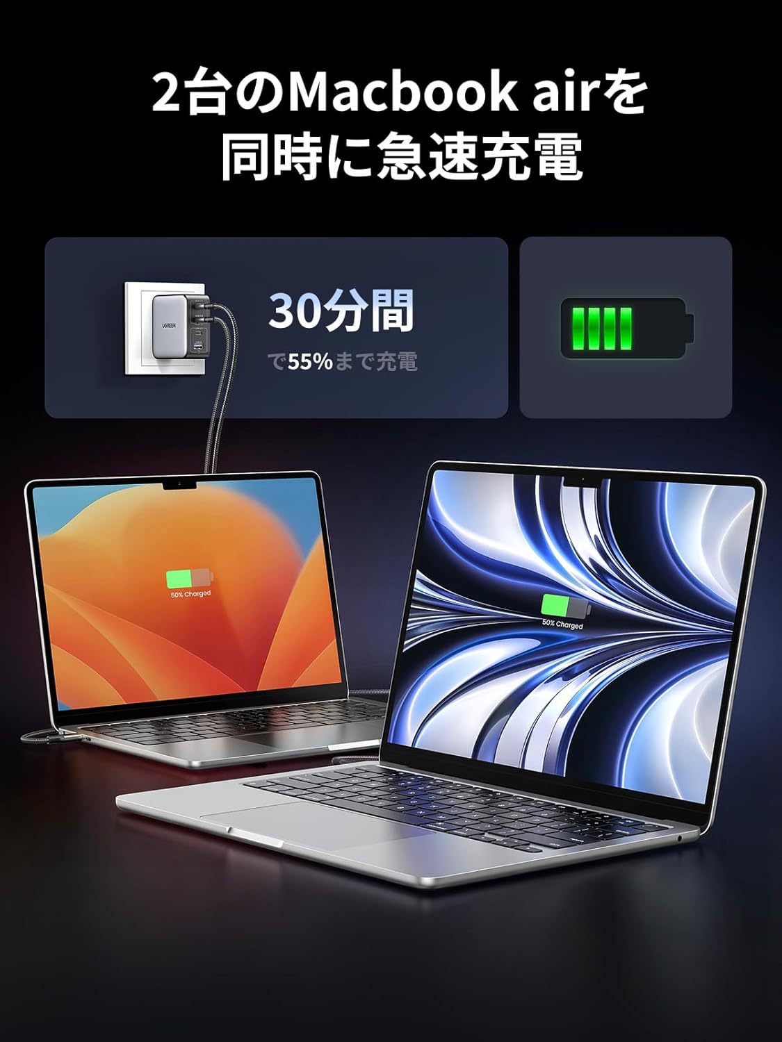 UGREEN Nexode 100W 急速充電器 PD3.0対応 4ポート Type-C & USB-A 折り畳み式