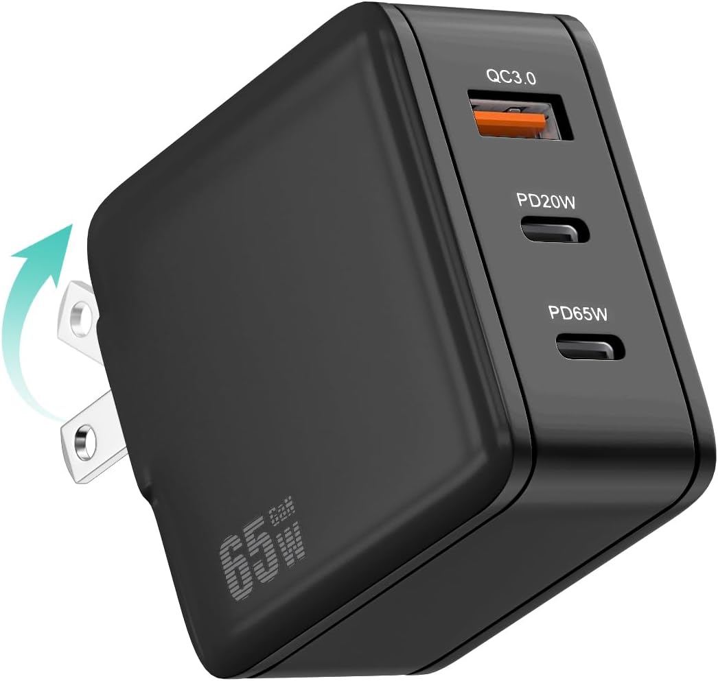 65W PD対応USB充電器 GaN技術 折りたたみ式プラグ USB-C×2 & USB-A 3ポート