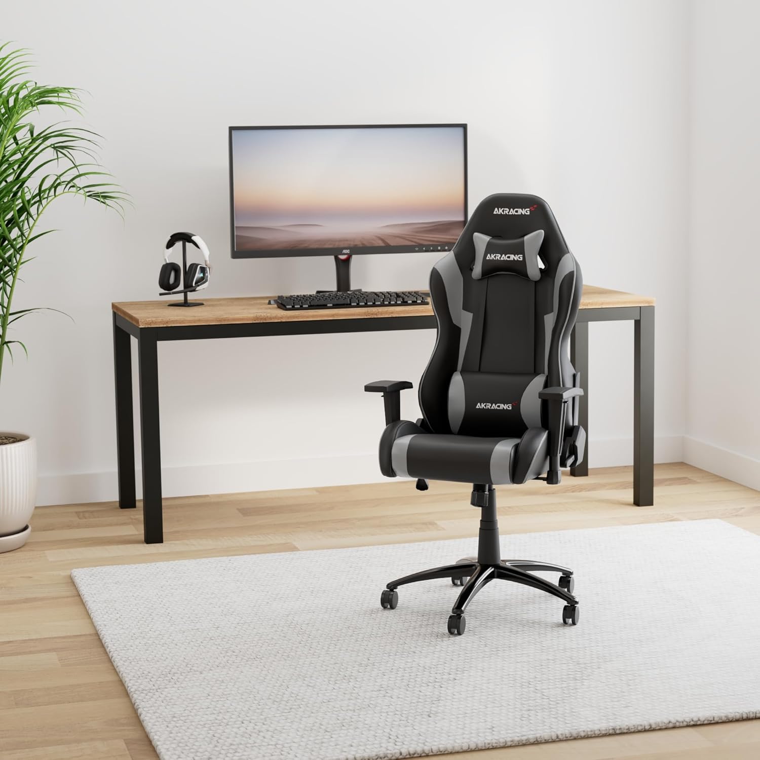 在宅勤務向け AKRACING WOLF ゲーミングチェア グレー ファブリック 180度リクライニング 5年保証