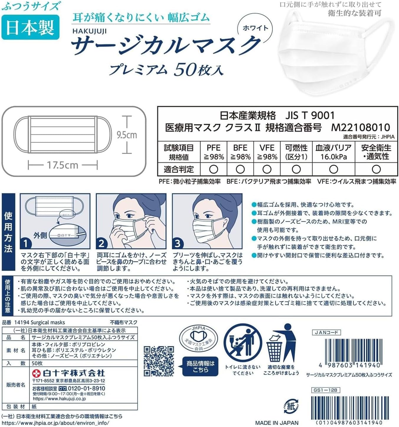 医療用クラスIIサージカルマスク ふつうサイズ 50枚 日本製