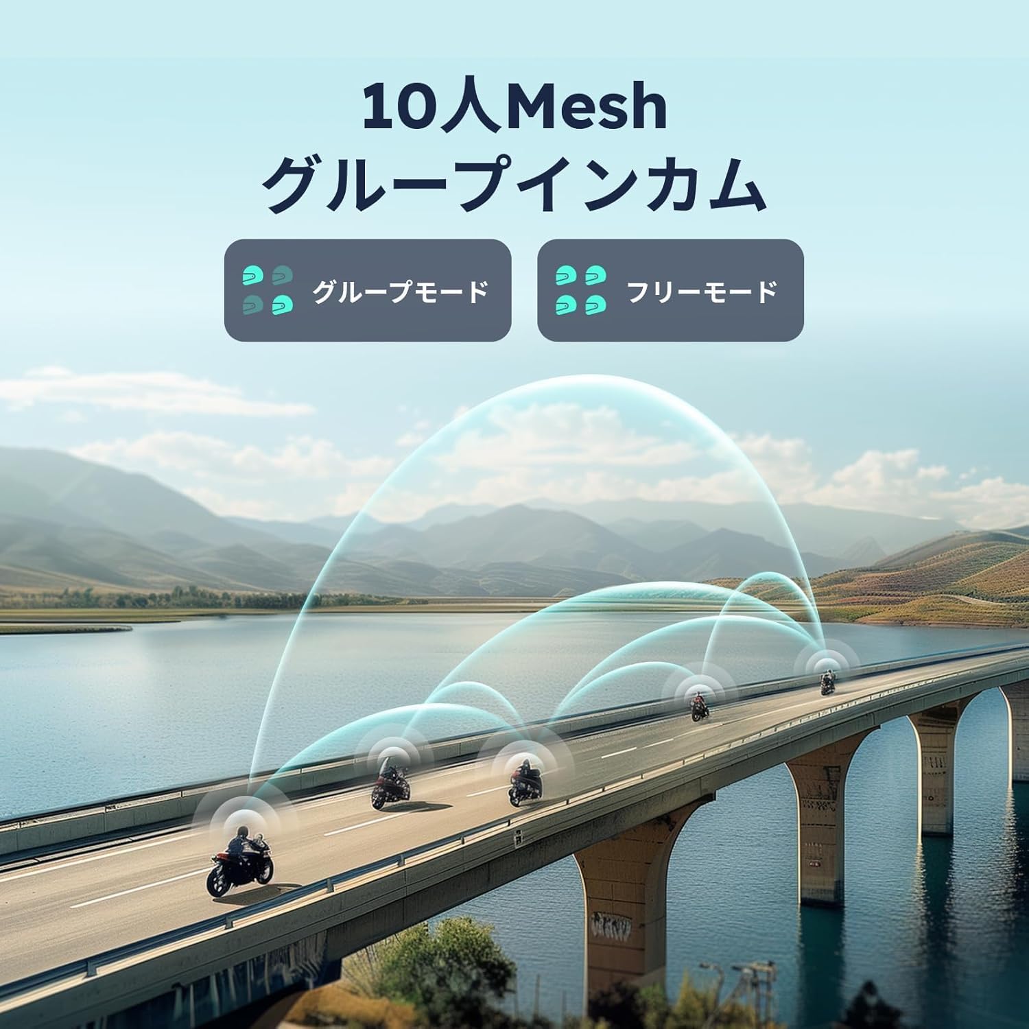 バイク用インカム Bluetooth5.3 日本語音声制御 IP67防水 デュアルチップ 10人同時通信セット