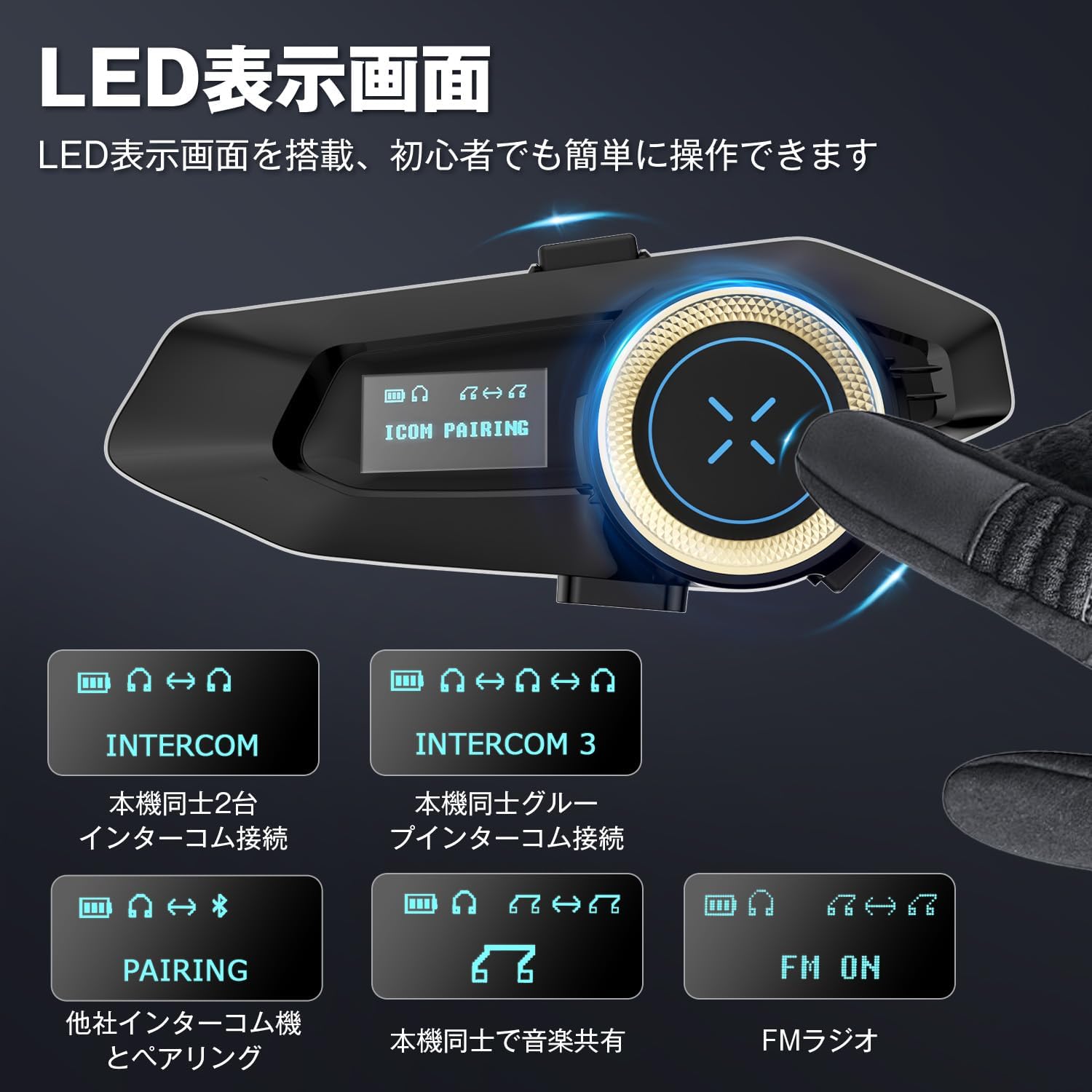 バイク用インカム Bluetooth 5.3 最大10人通話 音楽共有 FMラジオ IP6防水 ブラック