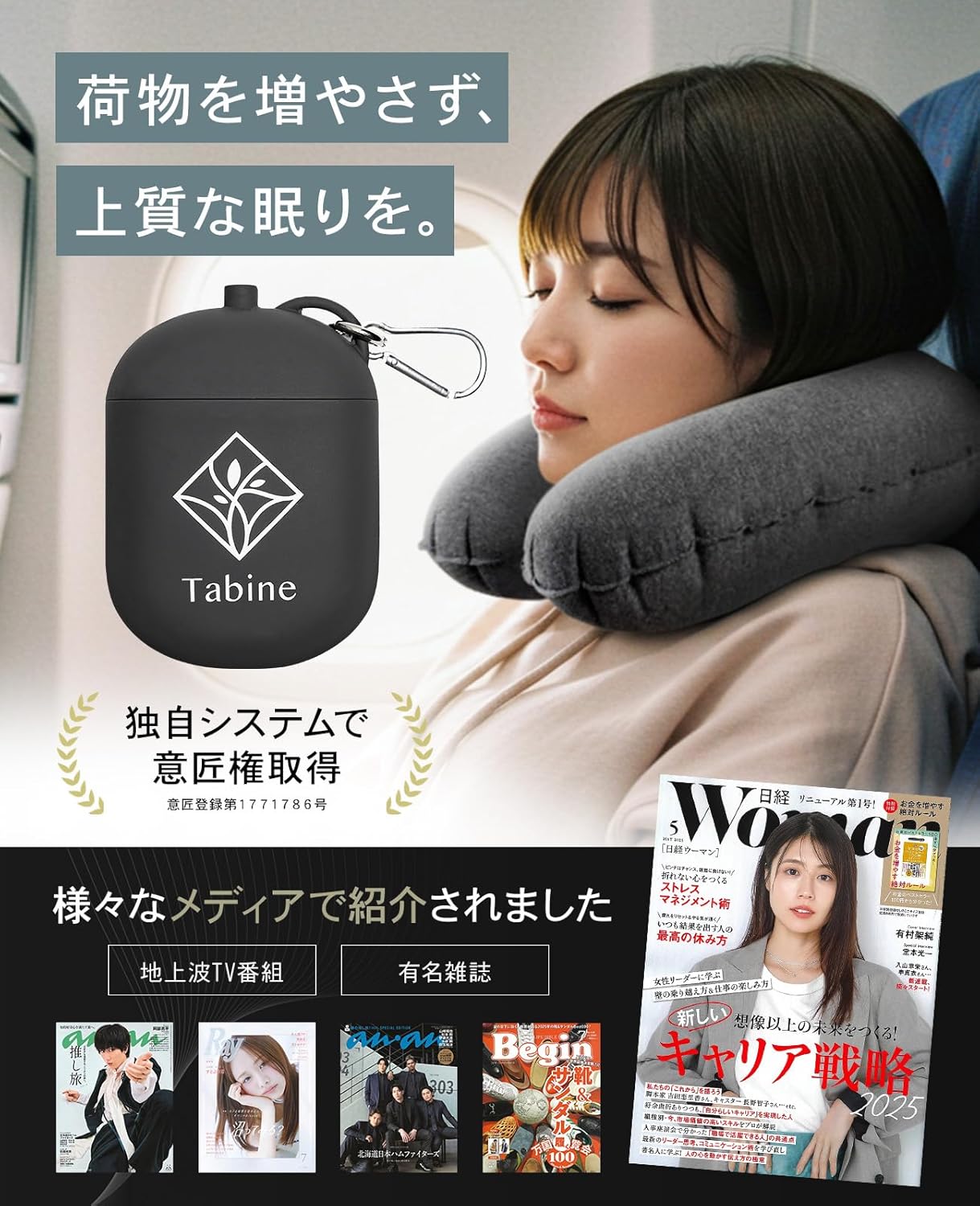 旅行用ネックピロー 【コンパクト・快適】 ダークグレー