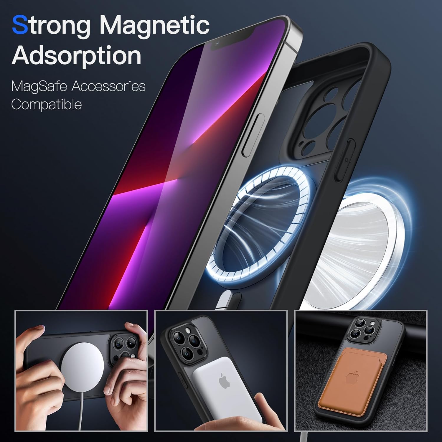 iPhone13ProMax用 MagSafe対応 薄型マットマグネットケース (ブラック)