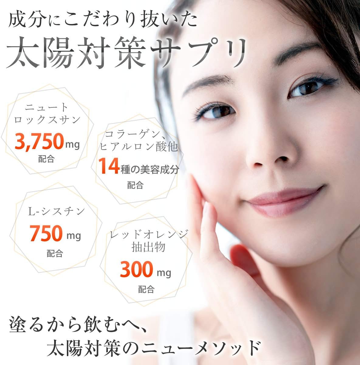 太陽対策サプリ「UVサンシールドホワイト」60粒 - コラーゲン・ヒアルロン酸・プラセンタ配合
