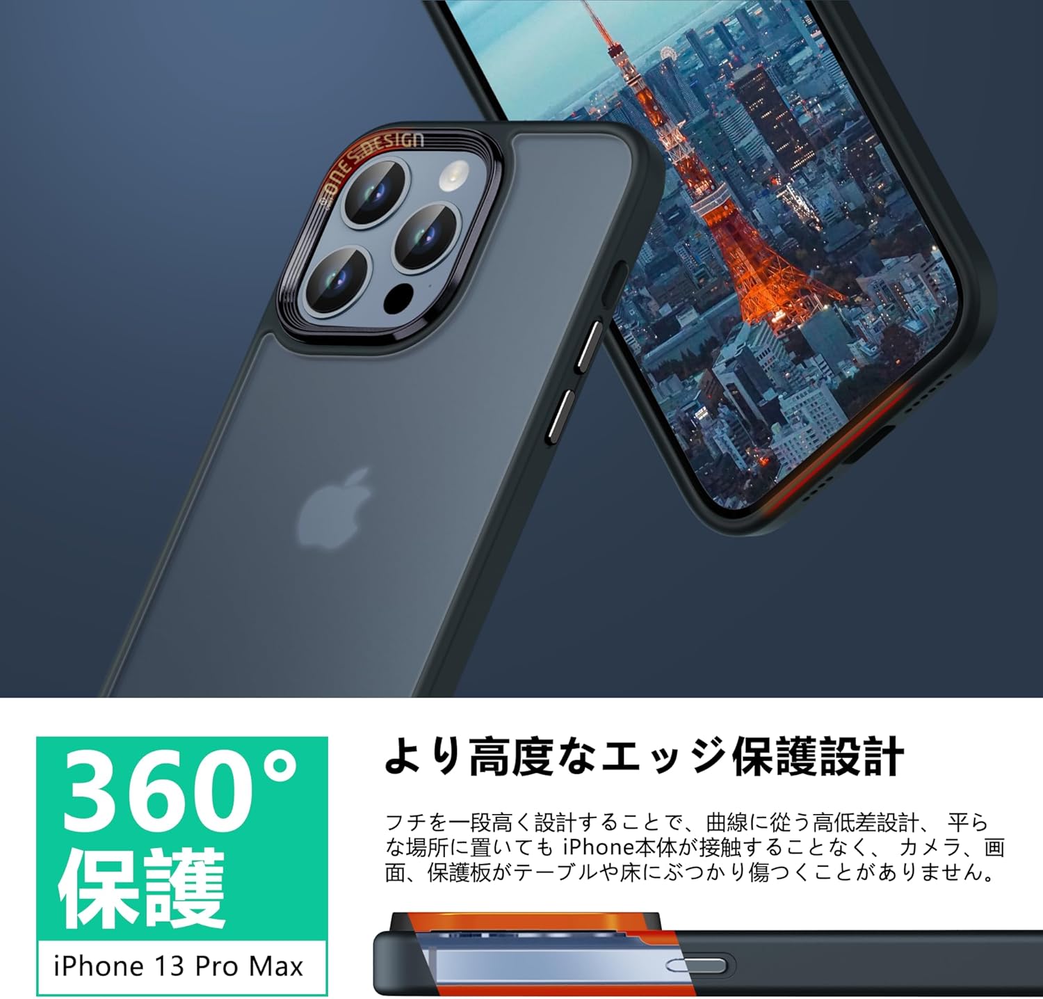 iPhone 13 Pro Max用 艶消しハードケース - 米軍MIL規格 超耐衝撃・衝撃吸収シリコンバンパー・Qi充電対応