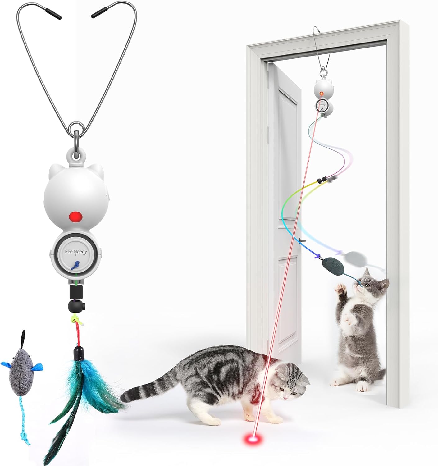 自動USB充電式LED電動猫じゃらし - 猫の運動不足解消おもちゃ