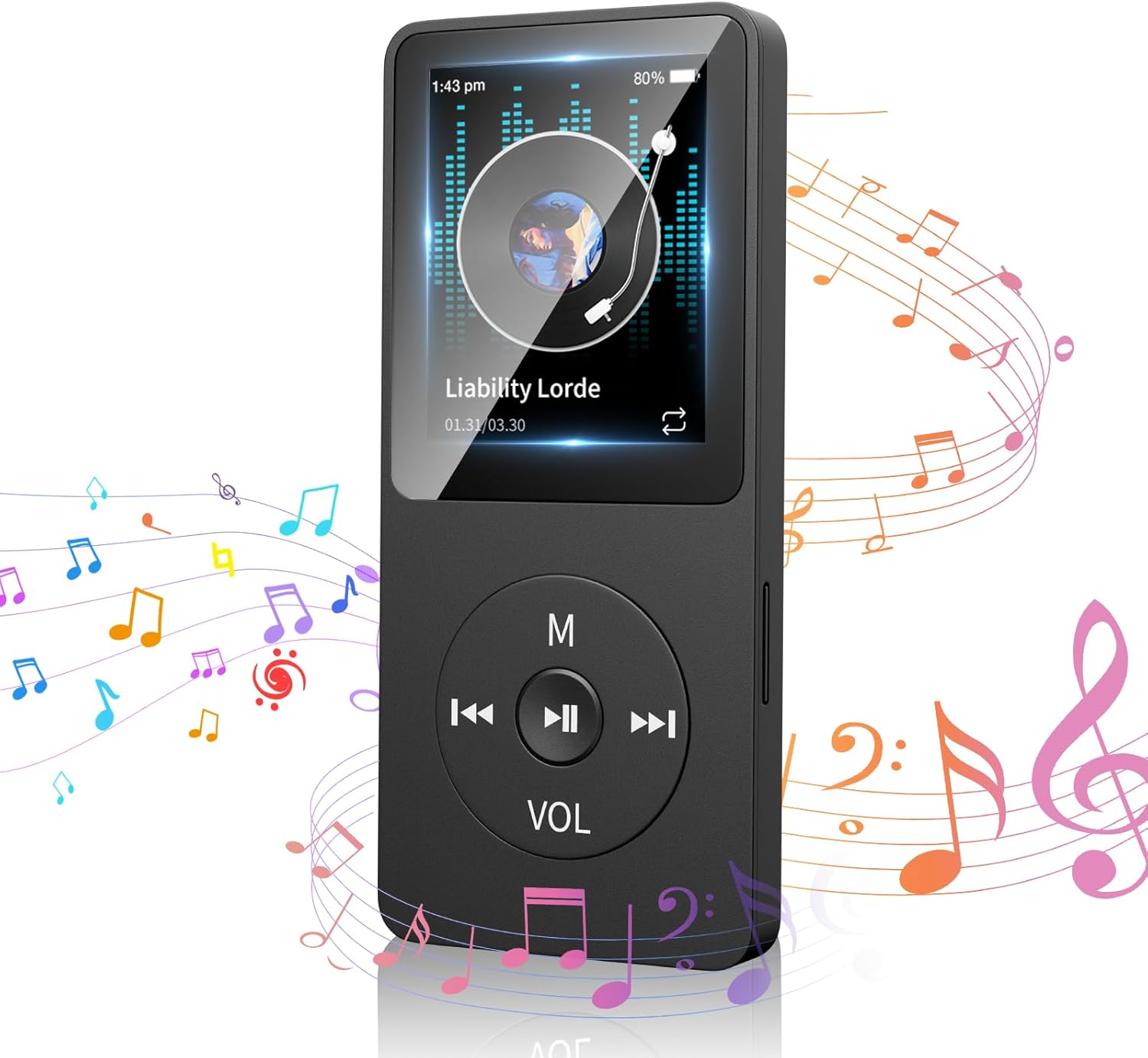 Bluetooth5.1対応 MP3プレーヤー 32GB(128GB拡張可能) 音楽・映画・録音・ラジオ対応 ギフト ブラック