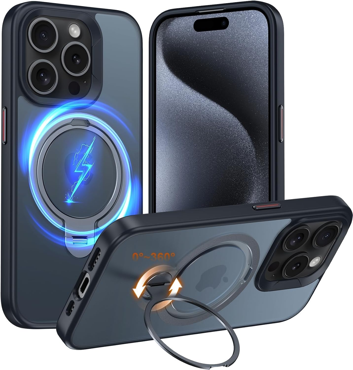 iPhone 13 Pro Max 用 360°回転スタンドケース - MagSafe対応・米軍規格耐衝撃・マット仕上げ・ブラック