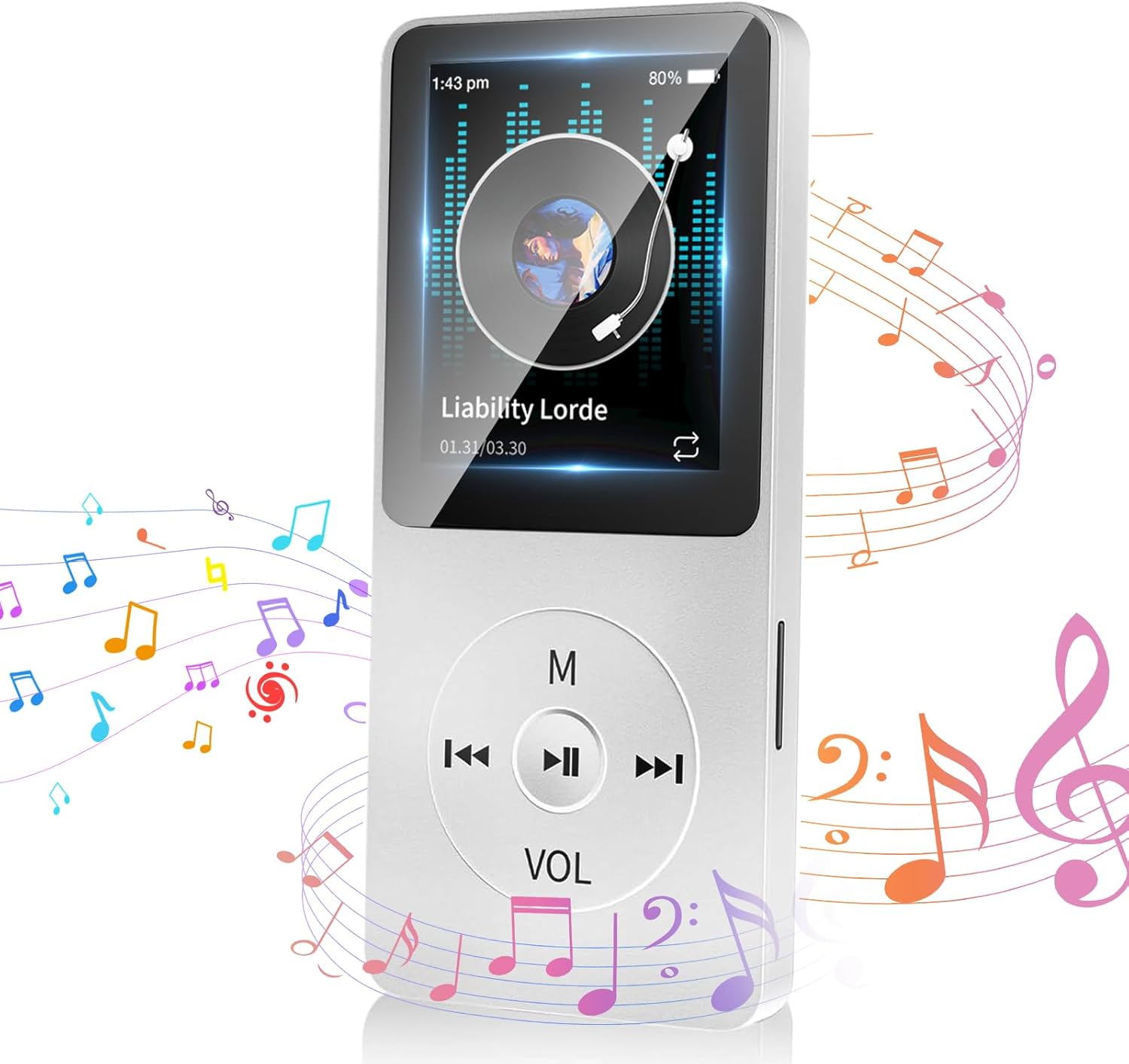 32GB内蔵 MP3音楽プレイヤー スピーカー・FMラジオ・録音機能付き ホワイト