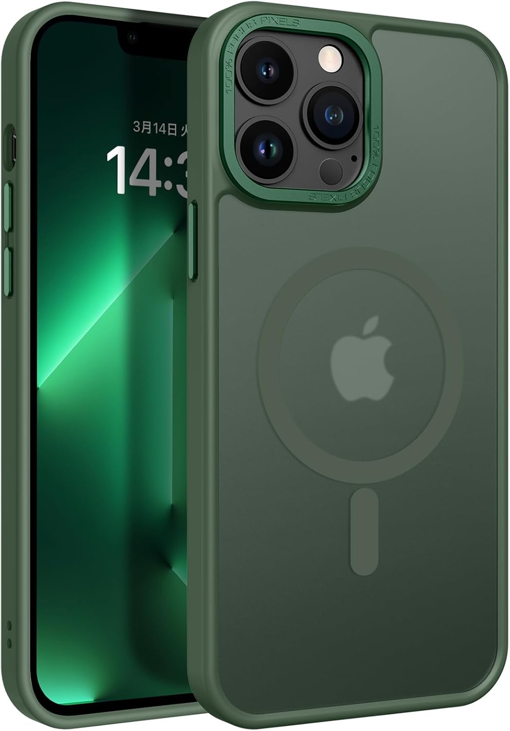 iPhone 13 Pro Max ケース マット半透明 MagSafe対応 耐衝撃 グリーン