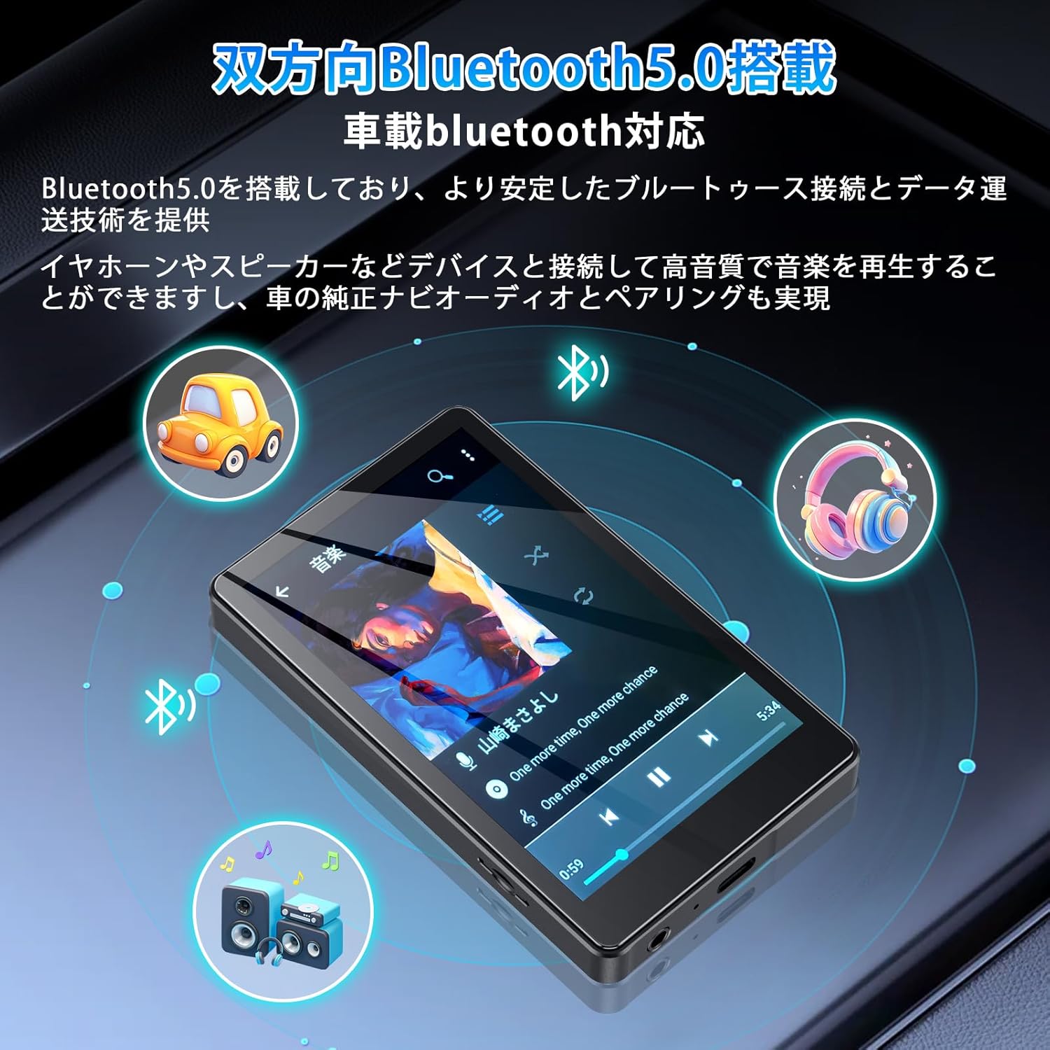 Bluetooth 5.0搭載 ポータブル音楽プレーヤー 8GBメモリー内蔵 3.97インチフルタッチスクリーン 【通勤・通学・スポーツ向け】