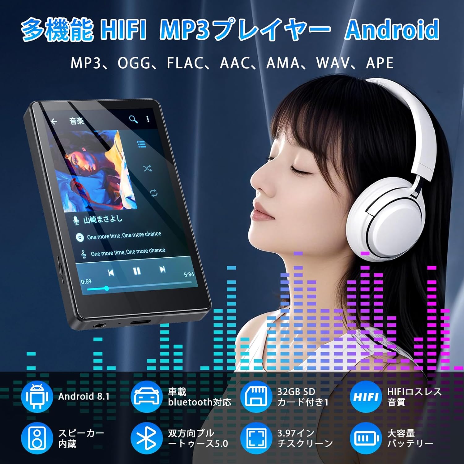 Bluetooth 5.0搭載 ポータブル音楽プレーヤー 8GBメモリー内蔵 3.97インチフルタッチスクリーン 【通勤・通学・スポーツ向け】