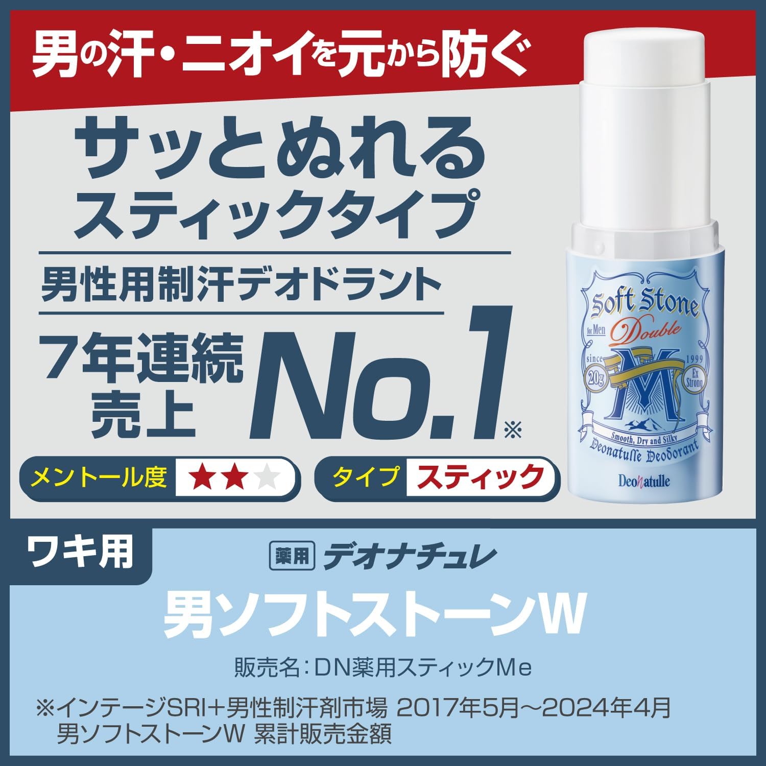 デオナチュレ 男性用制汗剤 ソフトストーンW ミント 直ヌリタイプ 20g×2個＋おまけ付き